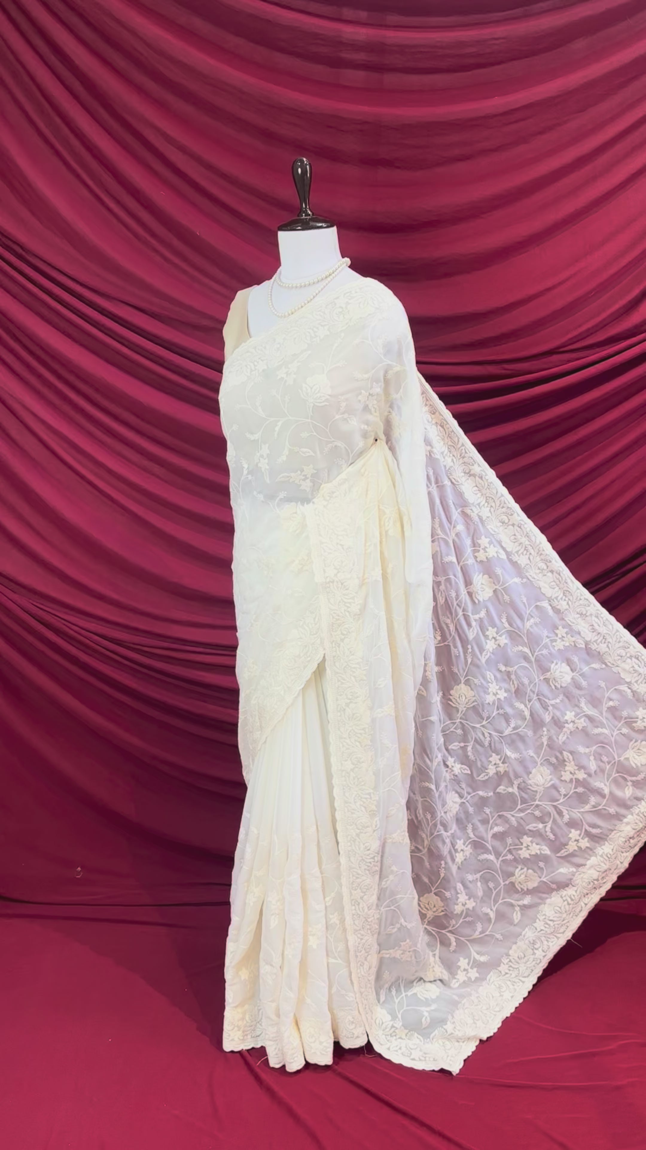 White georgette embroidered saree
