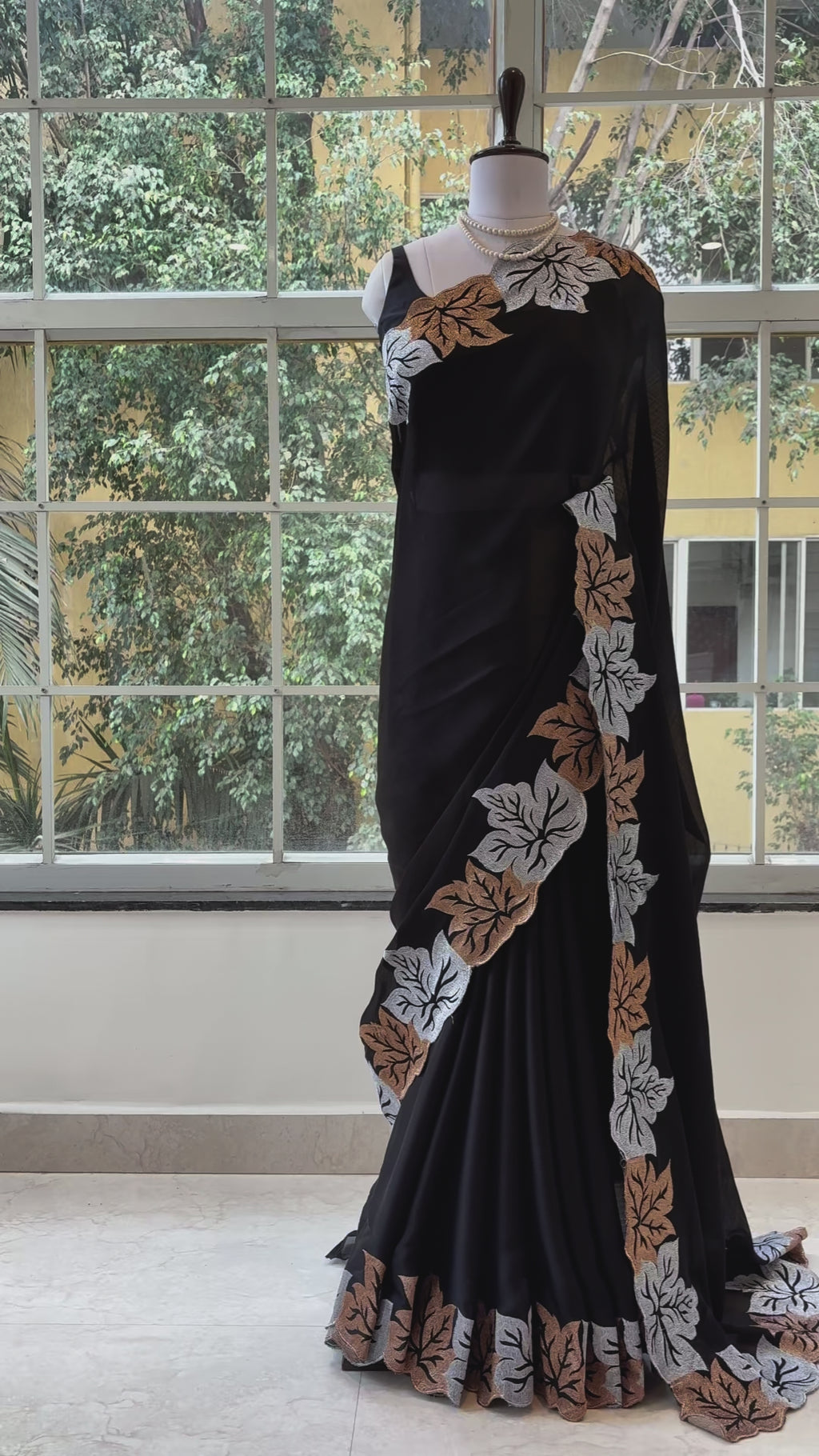 Black leafy designer saree