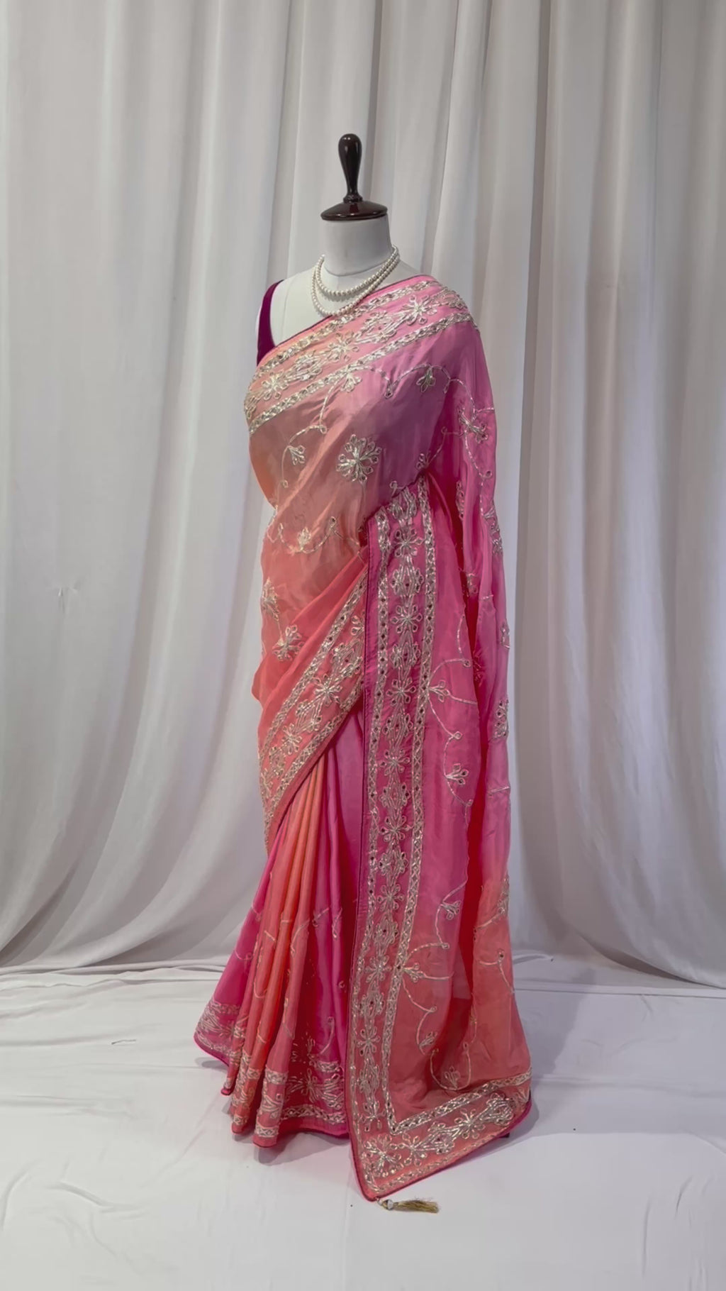 Orange pink shaded gotta work organza saree
