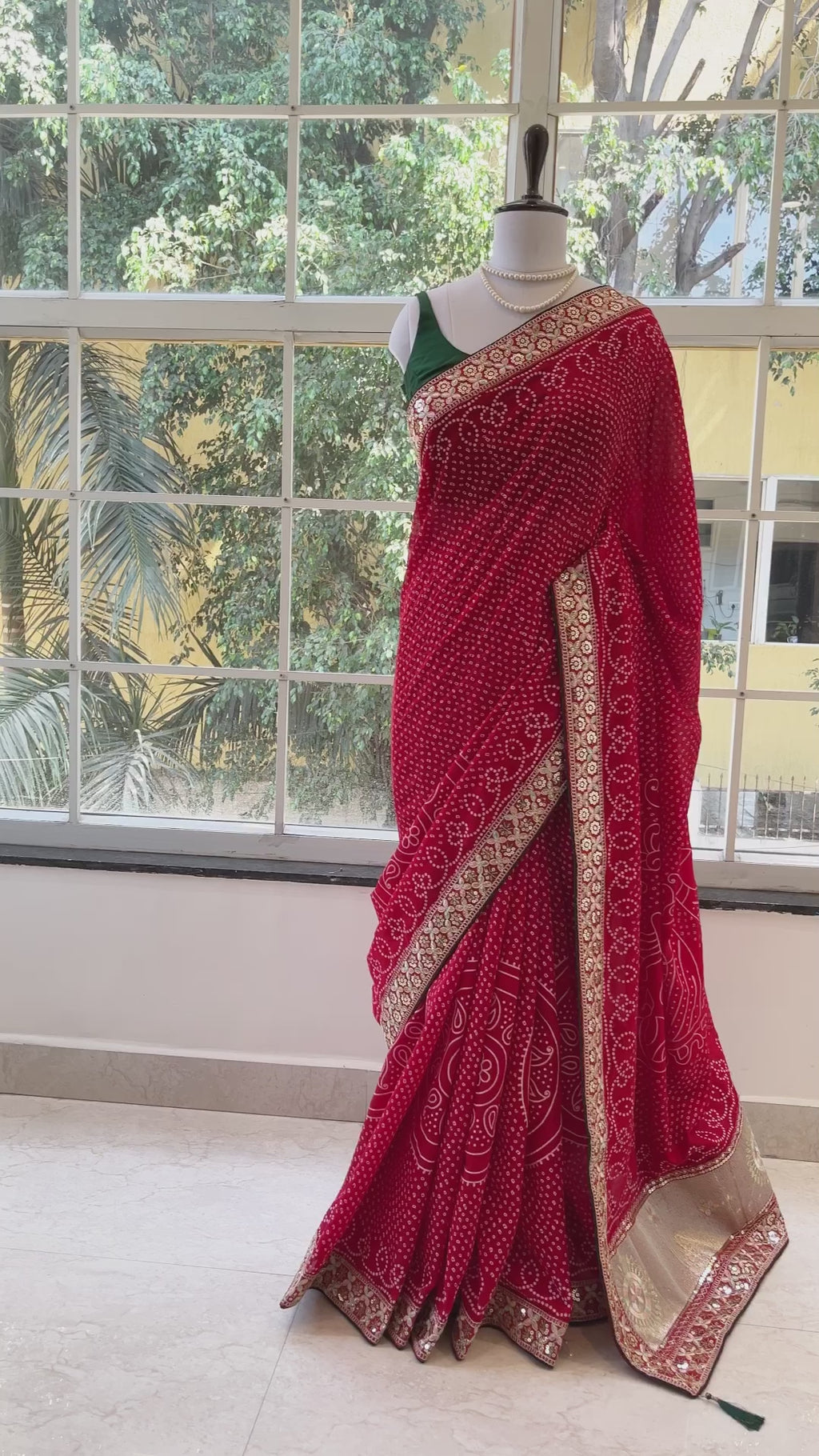 Red Bandhani Printed Saree