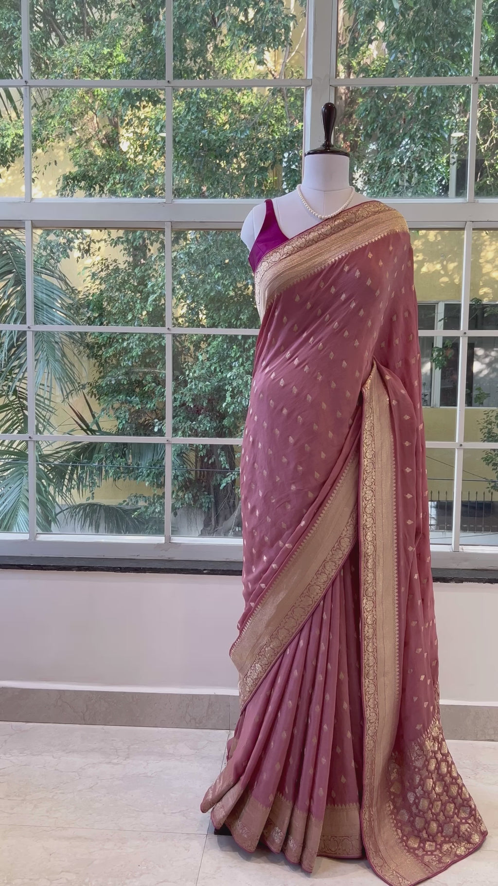 Onion pink pure chiffon saree