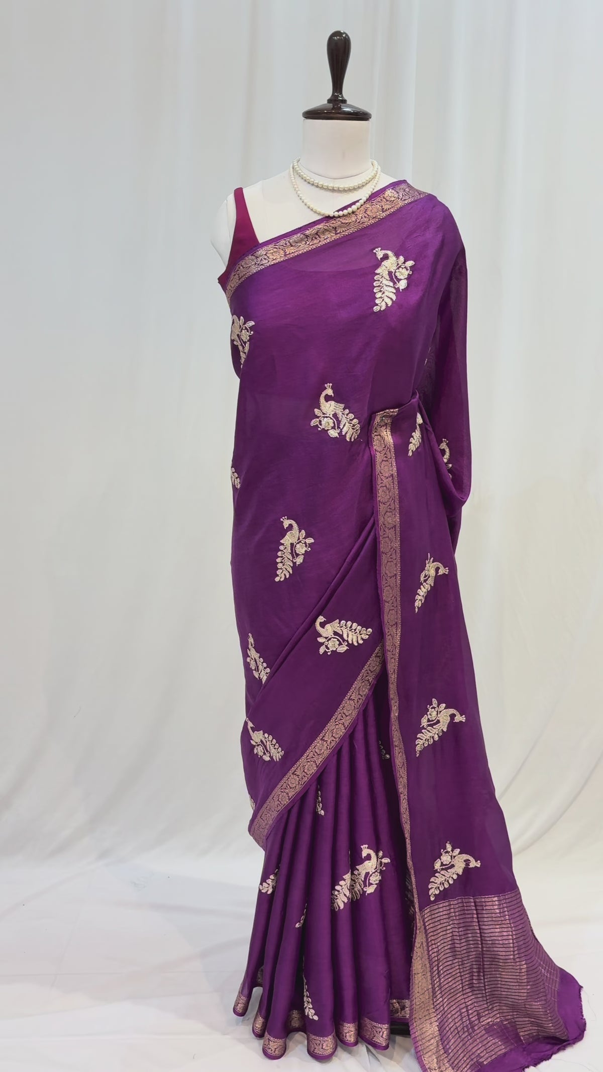 Peacock pure dola silk zari saree - Violet
