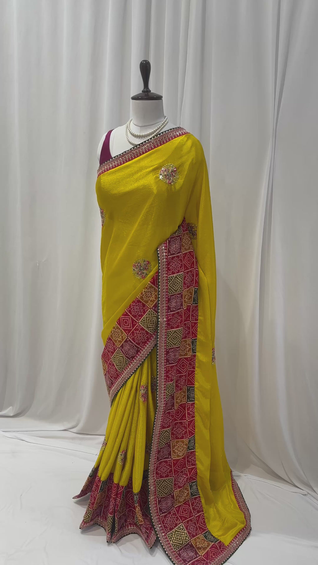 Yellow chiffon work saree