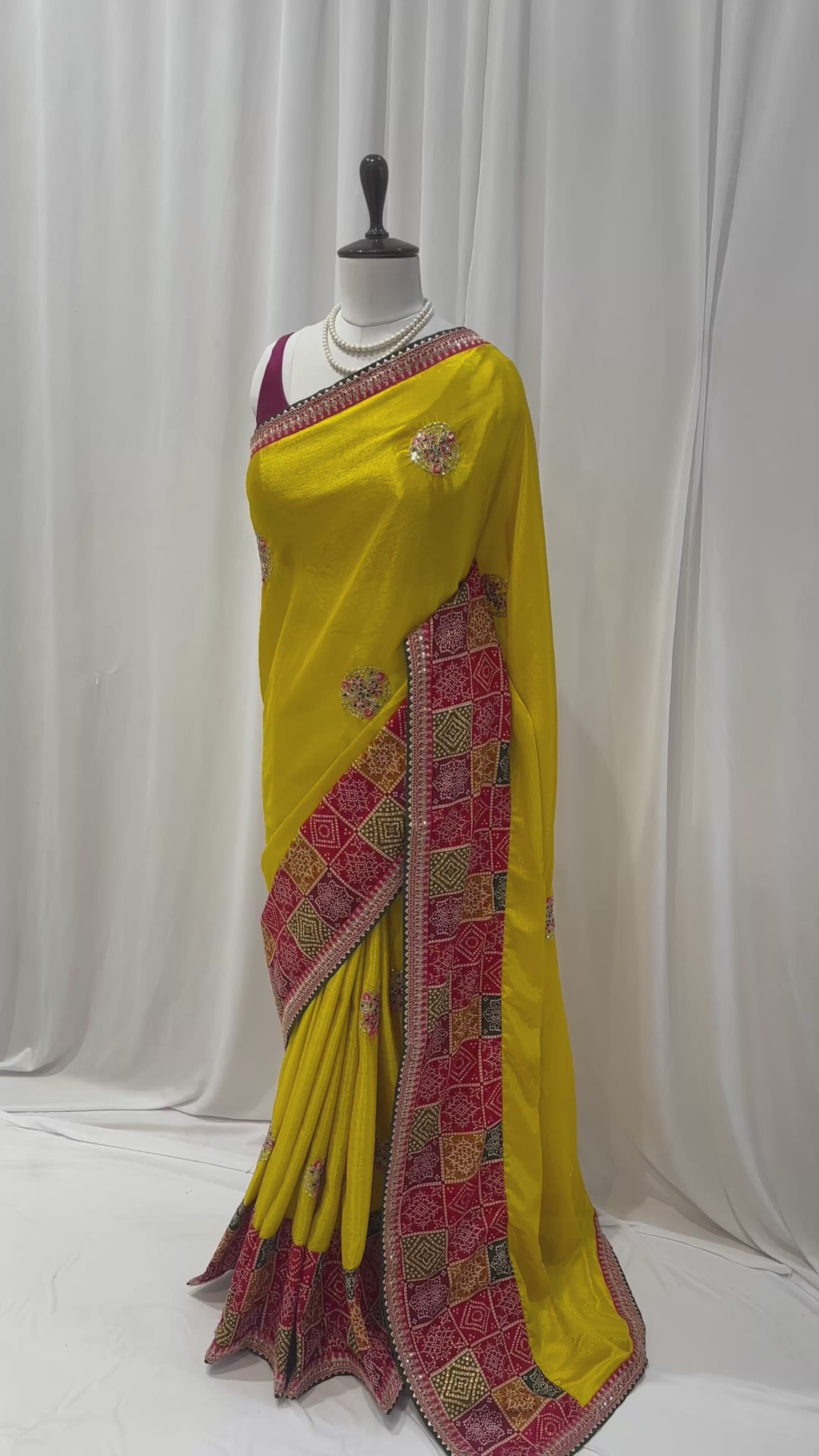 Yellow chiffon work saree