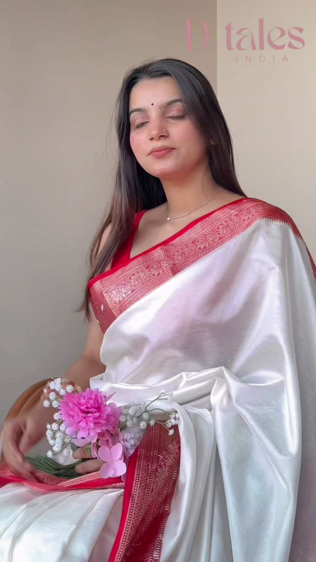 White Red Bengali saree