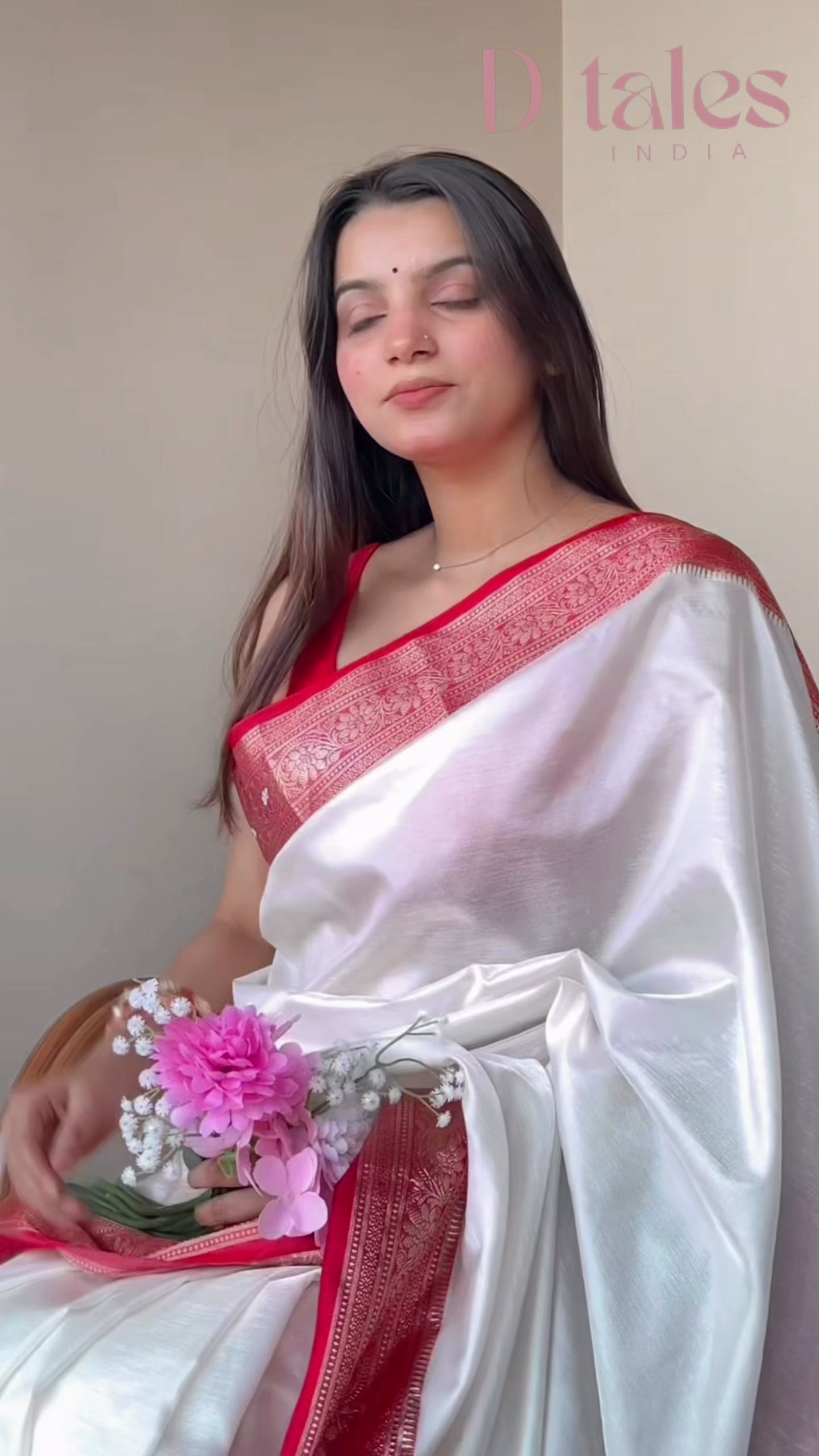 White Red Bengali saree