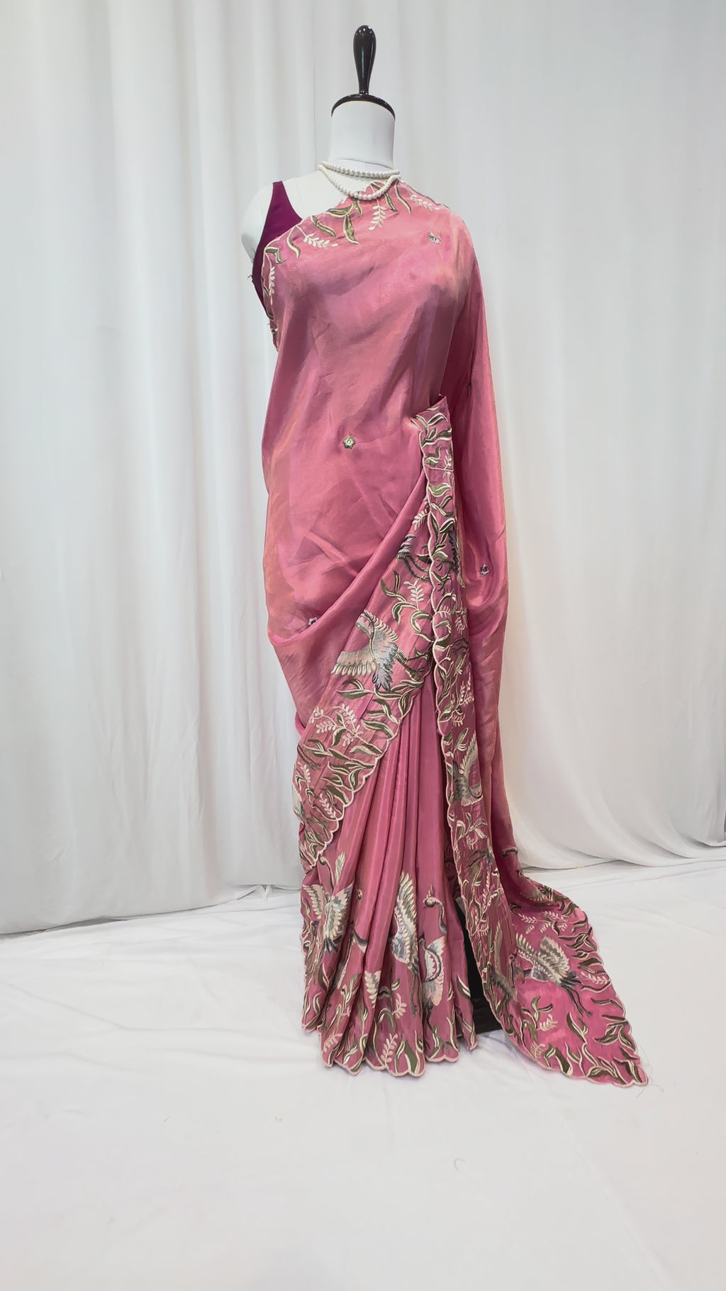 Tissue embroidered saree - Pink